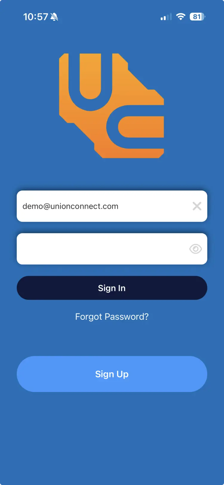 UnionConnect Login Screen