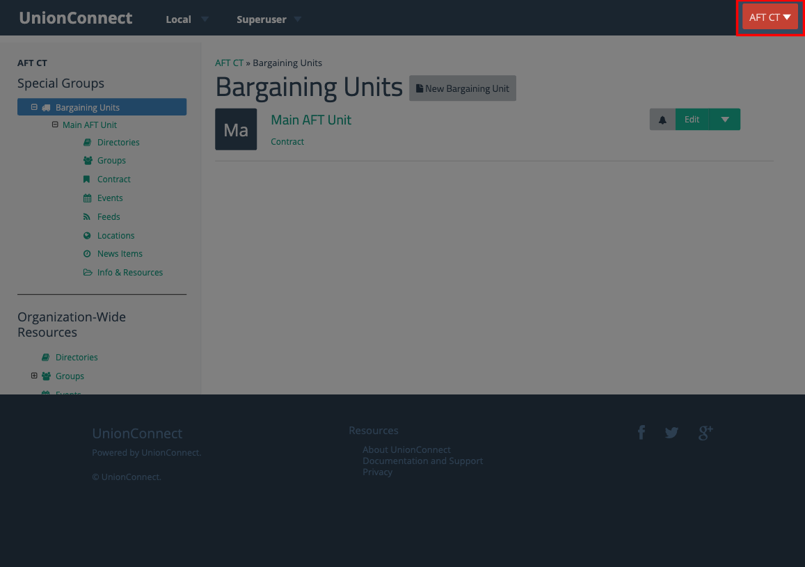 The local selector button highlighted in the top-right corner of the screen